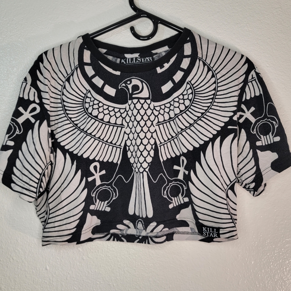 Killstar size Large Vulture Ahnk crop tee cute goth L good condition occult lux